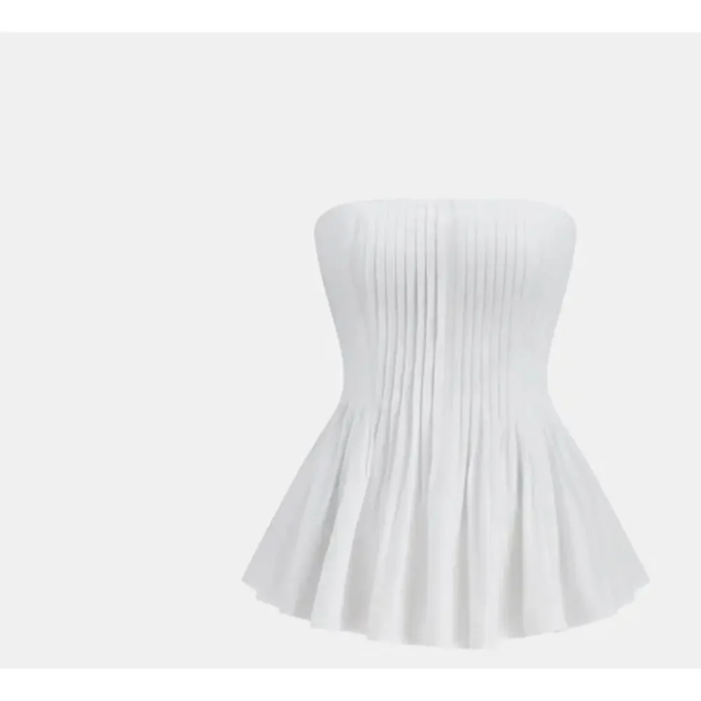 NWT Commense Cotton Pleated Strapless Peplum Top Sz L - Picture 2 of 6